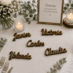Marcasitios de madera DM con nombre para boda