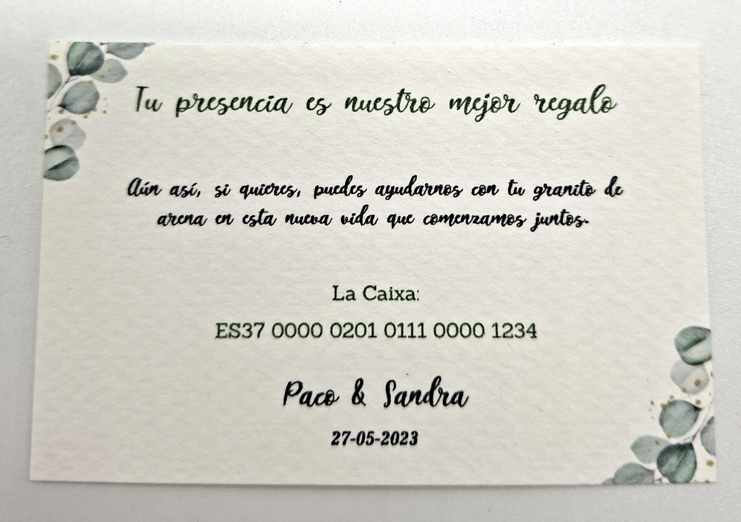 Tarjeta número de cuenta