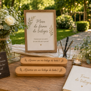 Caja y bolígrafo personalizados para testigos
