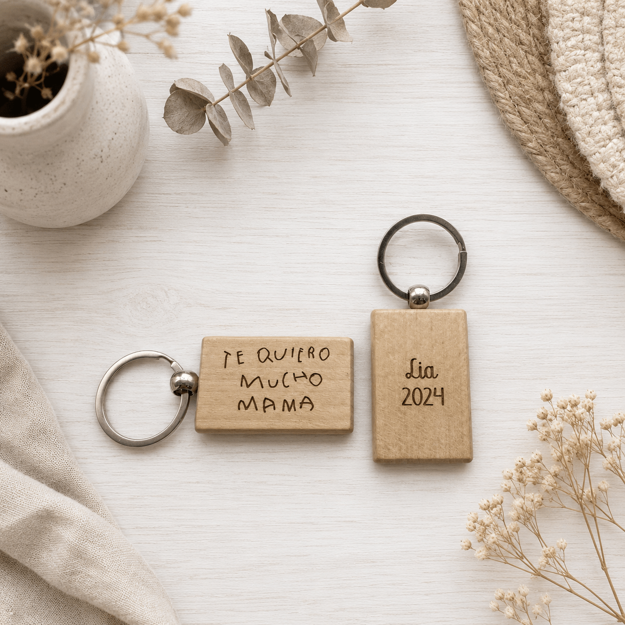 Llavero rectangular personalizado con frase del niño/a