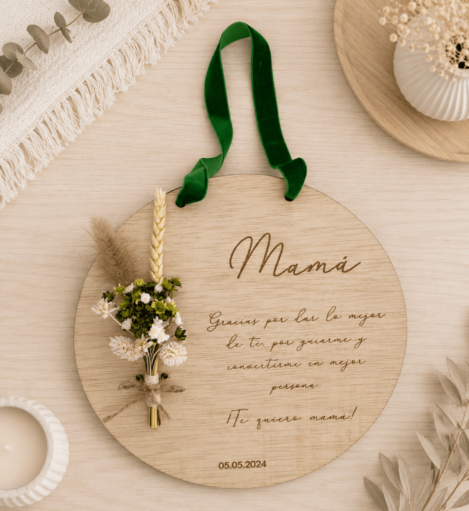 Placa circular con ramillete de flores