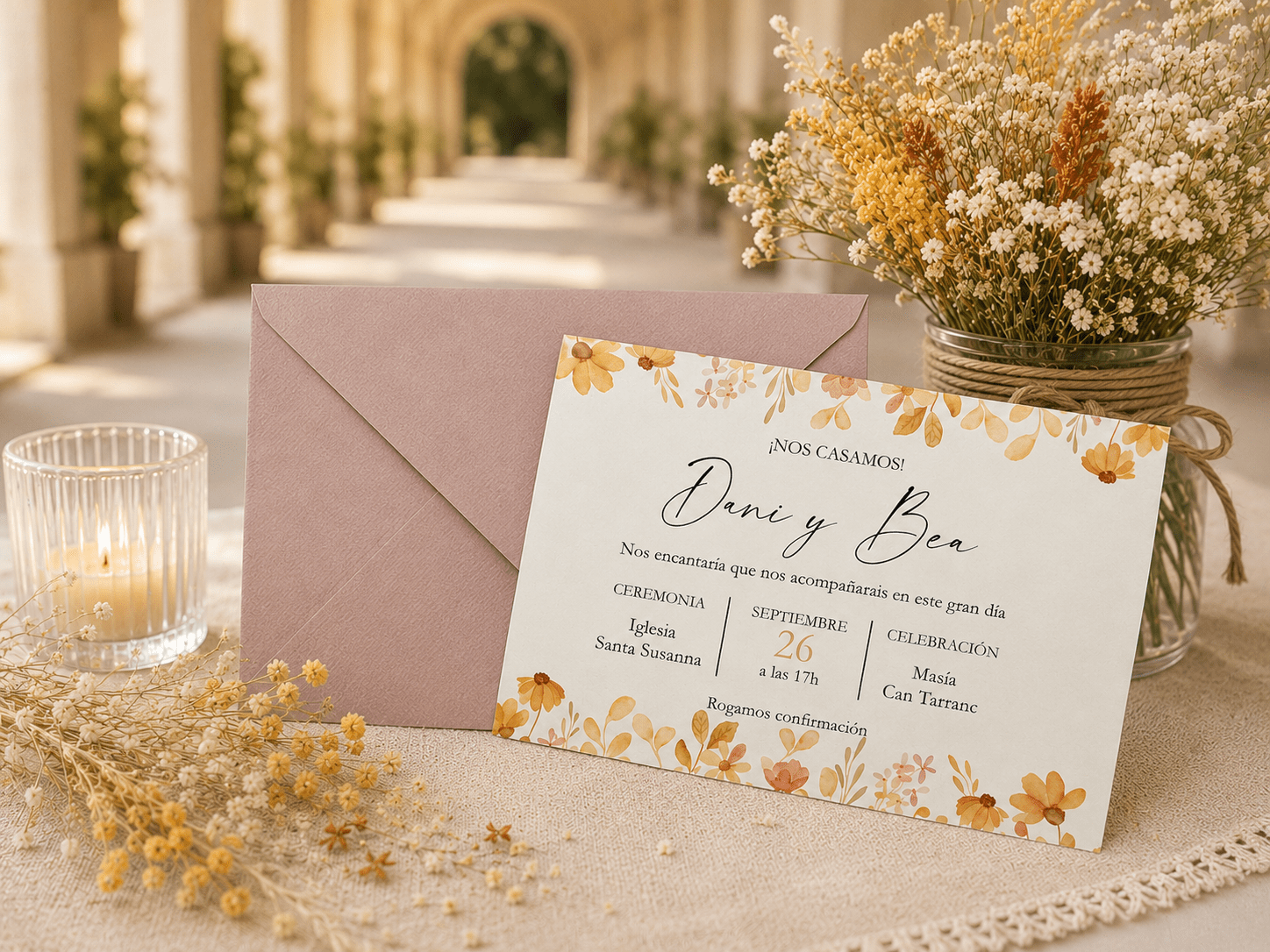Invitaciones de boda flores secas