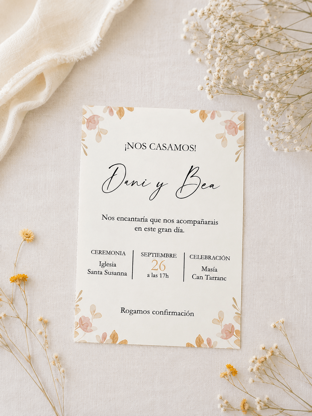 Invitaciones de boda flores secas - FLORES SECAS VERTICAL DINA5