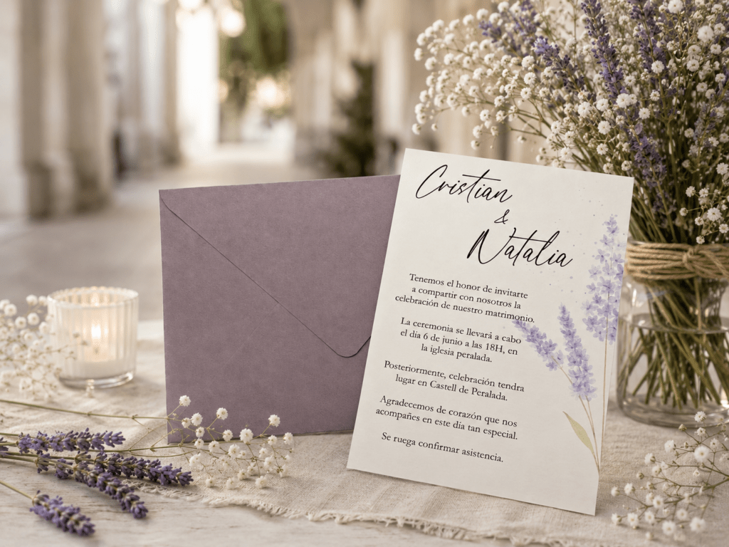 Invitaciones de boda lavanda