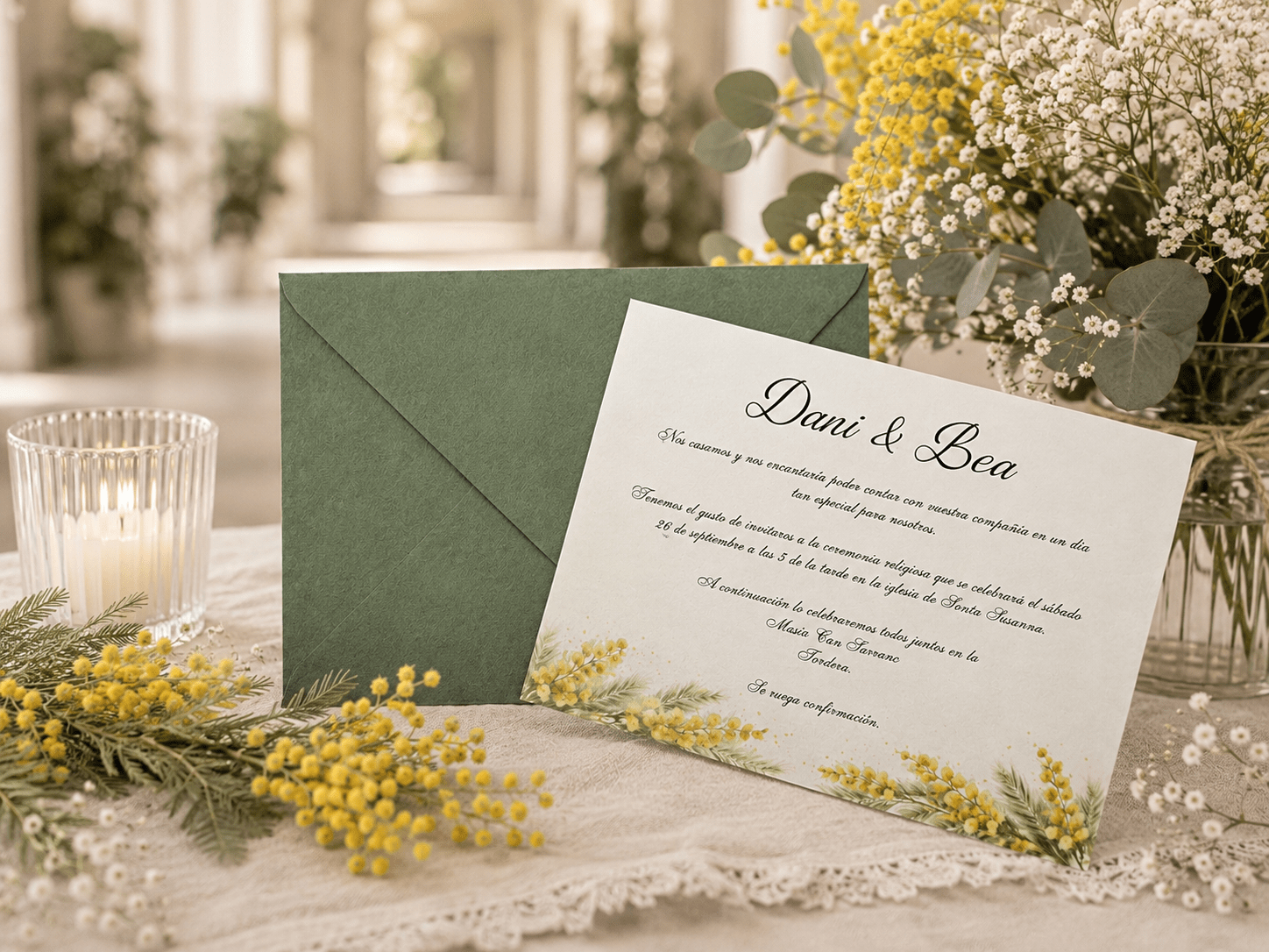 Invitaciones de boda mimosa